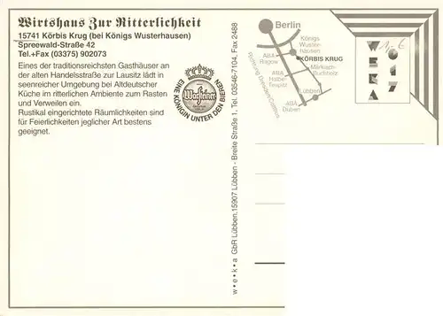 AK / Ansichtskarte 73959922 Koerbis_Krug Wirtshaus Zur Ritterlichkeit Gastraeume