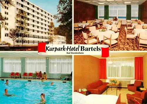 AK / Ansichtskarte  Bad_Gandersheim Kurpark Hotel Bartels Gastraeume Hallenbad