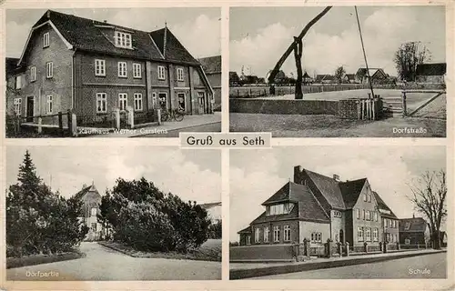 AK / Ansichtskarte 73960029 Seth_Segeberg_Holstein Kaufhaus Carstens Dorfstrasse Dorfpartie Schule