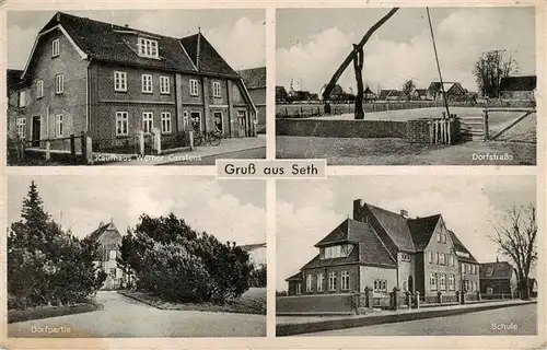 AK / Ansichtskarte  Seth_Segeberg_Holstein Kaufhaus Carstens Dorfstrasse Dorfpartie Schule