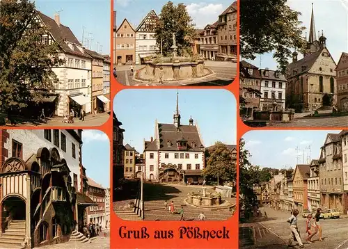 AK / Ansichtskarte  Poessneck Schuhgasse Marktbrunnen Am Markt Rathaus Portal Rathaus Schuhgasse