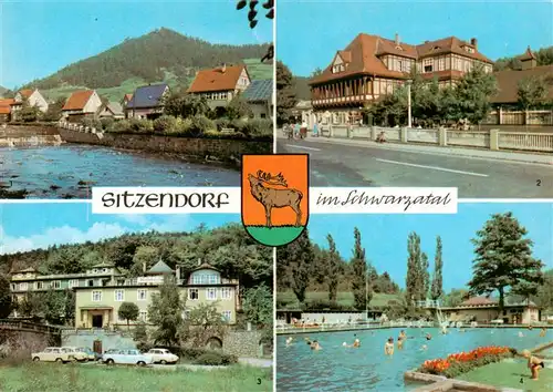 AK / Ansichtskarte 73960058 Sitzendorf__Thueringen An der Schwarza Hotel Zur Linde Hotel Bergstrasse Schwimmbad