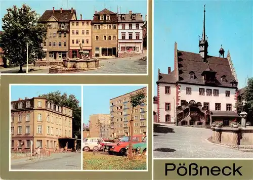 AK / Ansichtskarte  Poessneck Markt und Mauritiusbrunnen HO Hotel Posthirsch Neubausiedlung Rathaus