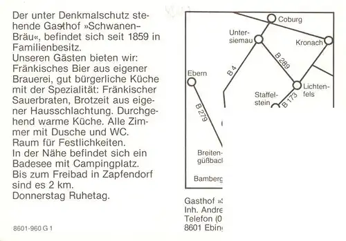 AK / Ansichtskarte  Ebing_Oberfranken Schwanen Braeu Gastraeume Zimmer