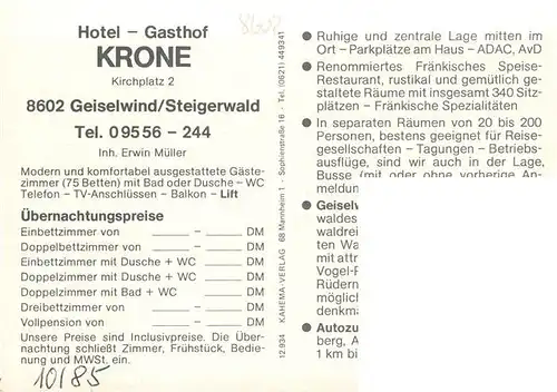 AK / Ansichtskarte 73960177 Geiselwind Hotel Gasthof Krone Gastraum Panorama