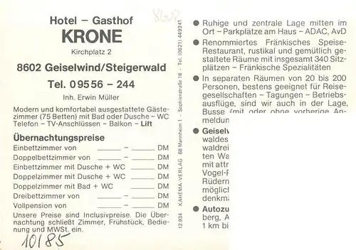 AK / Ansichtskarte  Geiselwind Hotel Gasthof Krone Gastraum Panorama