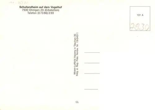 AK / Ansichtskarte  Ehingen_Donau Schullandheim auf dem Vogelhof