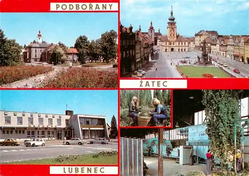 AK / Ansichtskarte 73960328 Zatec_Saaz_CZ Stadtzentrum Platz Podborany Lubenec Hopfenernte