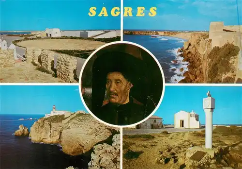 AK / Ansichtskarte 73960329 Sagres_Algarve_PT Portrait Prince Henri the navigator Kuestenpanorama Steilkueste