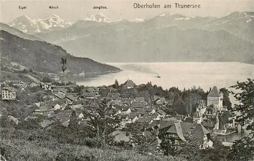AK / Ansichtskarte  Oberhofen_Thunersee Panorama mit Eiger Moench und Jungfrau