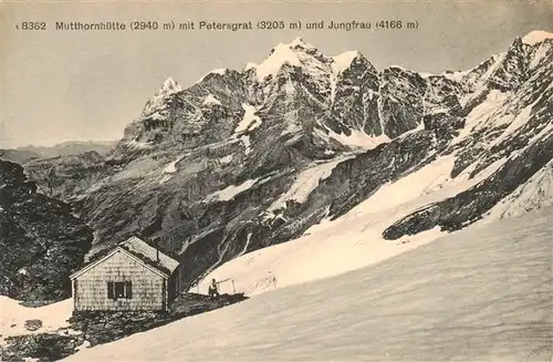 AK / Ansichtskarte  Mutthornhuette_2906m_BE mit Petersgrat und Jungfrau