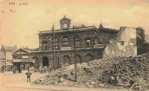 AK / Ansichtskarte  LILLE_59_Nord La gare bombardée Westlicher Kriegsschauplatz 1. Weltkrieg