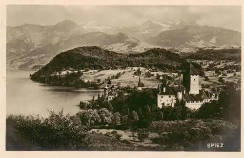 AK / Ansichtskarte  SPIEZ_Thunersee_BE Panorama mit Schloss