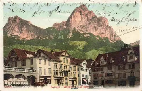 AK / Ansichtskarte  Schwyz_SZ Marktplatz und Mythen