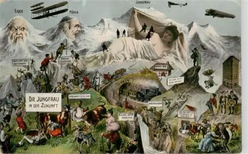 AK / Ansichtskarte  Jungfrau_4167m_BE Illustration mit Eiger und Moench