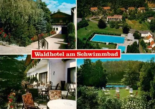 AK / Ansichtskarte  Holzhausen_am_Huenstein Waldhotel am Schwimmbad Terrasse Liegewiese