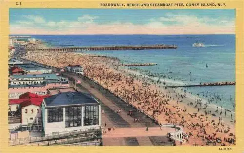 AK / Ansichtskarte 73961273 Coney_Island_New_York Boardwalk Beach and Steamboat Pier