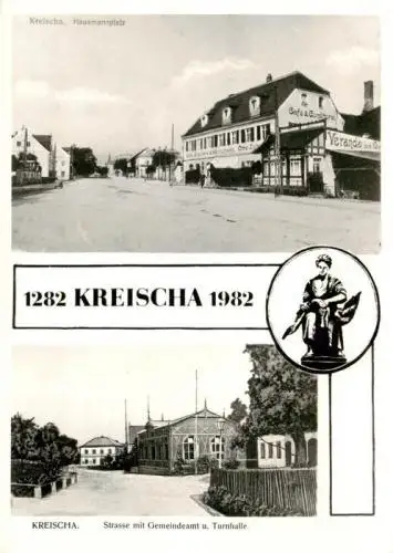 AK / Ansichtskarte 73961365 Kreischa Hausmannplatz Strasse mit Gemeindeamt und Turnhalle