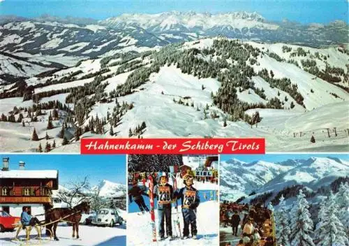 AK / Ansichtskarte  Kitzbuehel_Tirol_AT Hahnenkamm der Schiberg Tirols Wintersport Kitzbueheler Alpen Schlittenrennpferd Blick gegen Kaisergebirge