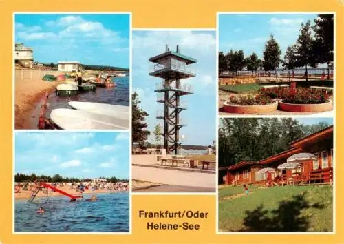 AK / Ansichtskarte 73961627 Frankfurt_Oder Helene See Bootsverleih Turm am Oststrand Promenade Strand Bungalow Siedlung