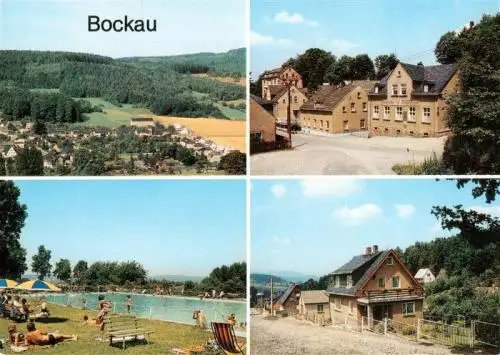 AK / Ansichtskarte 73961642 Bockau_Erzgebirgskreis Panorama Teilansicht mit Trompeterschloesschen Schwimmbad Eigenheime