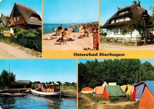 AK / Ansichtskarte 73961646 Dierhagen_Ostseebad Inselhaeuser Strand Fischerboot Zeltplatz