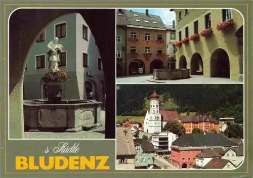 AK / Ansichtskarte  Bludenz_Vorarlberg_AT Motiv aus der Fussgaengerzone Brunnen Ansicht mit Kirche