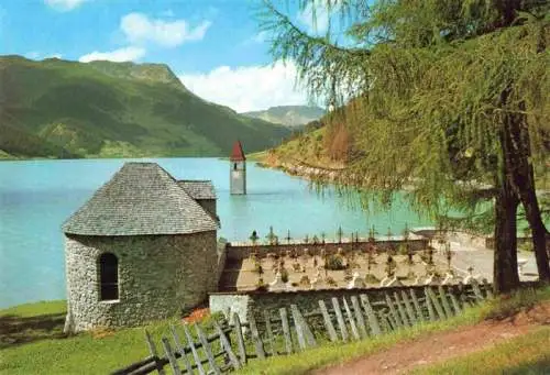 AK / Ansichtskarte  Graun_Vinschgau_Curon_Venosta_IT Friedhof Reschensee Kirchturm von Alt-Graun