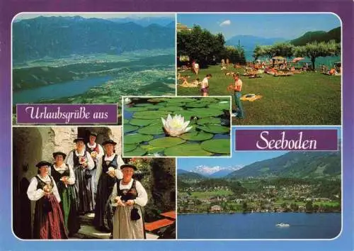 AK / Ansichtskarte  Seeboden_Millstaettersee_Kaernten_AT Luftaufnahme Liegewiese am See Seerosen Trachten Brauchtum