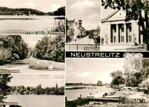 AK / Ansichtskarte  Neustrelitz Am Domjuechsee Gutenbergstr Friedr Wolf Theater Stadtpark Glombacher See Zierker See