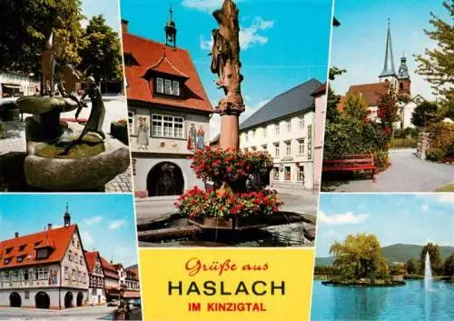 AK / Ansichtskarte 73961790 Haslach_Kinzigtal Brunnen Kirche Rathaus Panorama 