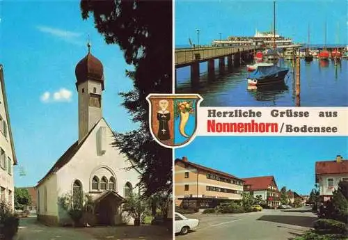 AK / Ansichtskarte 73961859 Nonnenhorn Kirche Hafen Anleger Hauptstrasse