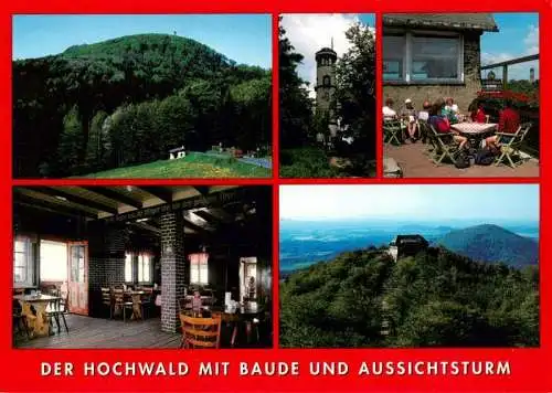 AK / Ansichtskarte 73961914 Hochwald_Zittau_Lausitz Der Hochwald mit Baude und Aussichtsturm Gastraum Terrasse
