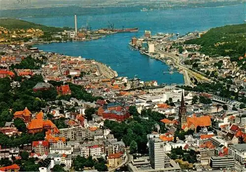 AK / Ansichtskarte  Flensburg__Schleswig-Holstein Blick auf Stadt Hafen und Foerde Fliegeraufnahme