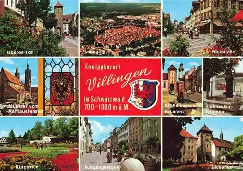 AK / Ansichtskarte  Villingen_-Schwenningen Luftaufnahme Kneippkurort Oberes Tor Muenster Rathausfenster Kurgarten Fussgaengerzone Rietstrasse Brunnen Bickentor