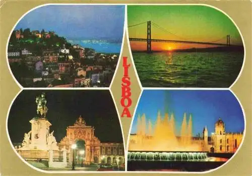 AK / Ansichtskarte 73962116 Lisboa_Lisbon_Lissabon_PT Stadtansichten bei Nacht Denkmal Wasserspiele Sonnenuntergang Bruecke