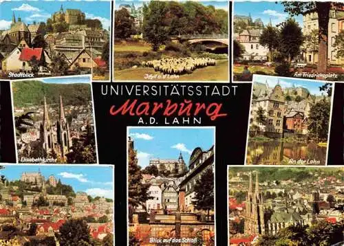 AK / Ansichtskarte 73962163 Marburg__Lahn Teilansichten Universitaetsstadt Schafe Friedrichsplatz Kirche Schloss