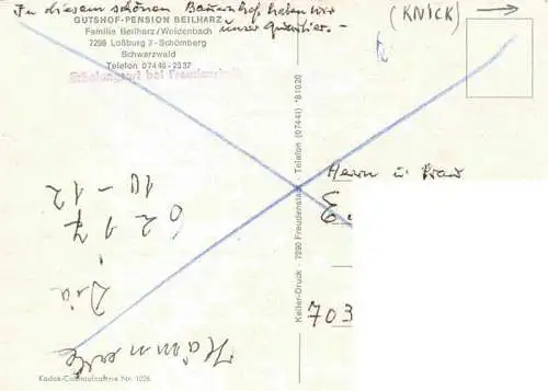 AK / Ansichtskarte  Schoemberg_Lossburg Gutshof Pension Beilharz