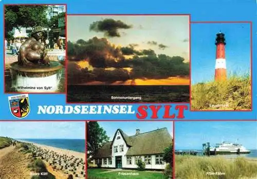 AK / Ansichtskarte  SYLT_Insel Brunnen Wilhelmine von Sylt Sonnenuntergang Leuchtturm Rotes Kliff Strand Friesenhaus Roem-Faehre