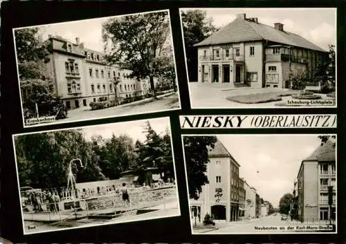 AK / Ansichtskarte  Niesky_Oberlausitz_Sachsen Krankenhaus Schauburg Lichtspiele Bad Neubauten Karl Marx Strasse