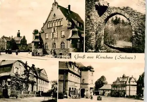 AK / Ansichtskarte 73962306 Kirschau_Sachsen Post und Rathaus Koerse Burgtor Schule Dorfplatz