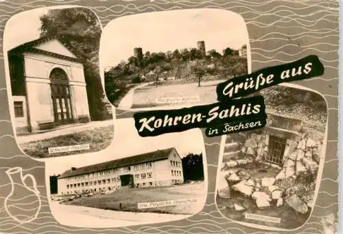 AK / Ansichtskarte 73962319 Kohren-Sahlis Burgruine Kohren Polytechn Oberschule Gellertbrunnen Schwindt Pavillon