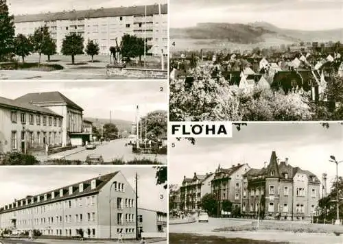 AK / Ansichtskarte  Floeha AWG 1. Mai Bahnhof Poliklinik uebersicht Rathausblick