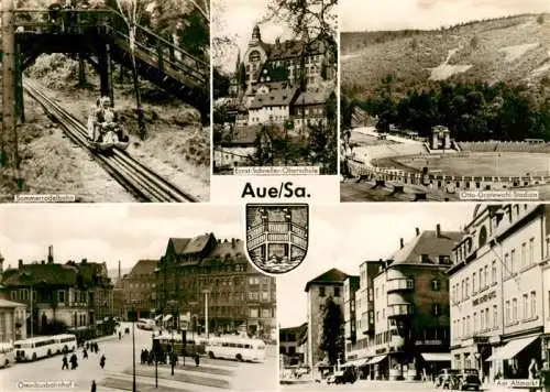 AK / Ansichtskarte 73962362 Aue__Sachsen Sommerrodelbahn Ernst Schneller Oberschule Otto Grotewohl Stadion Omnibusbahnhof Am Altmarkt