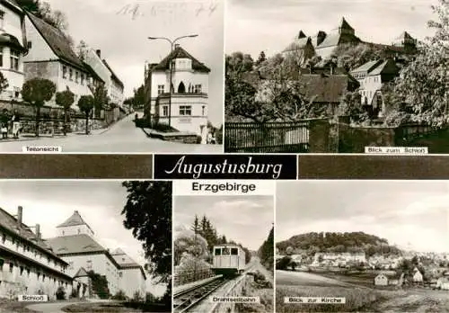 AK / Ansichtskarte 73962387 Augustusburg Teilansicht Blick zum Schloss Drahtseilbahn Kirche