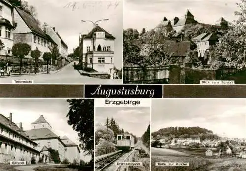 AK / Ansichtskarte  Augustusburg Teilansicht Blick zum Schloss Drahtseilbahn Kirche