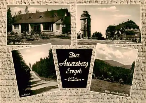 AK / Ansichtskarte 73962398 Auersberg_1020m_Wildenthal_Erzgebirge HO Selbstbedienung Turm und Berghaus Auffahrt Blick zum Auersberg