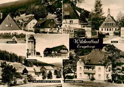 AK / Ansichtskarte  Wildenthal_Eibenstock Teilansicht Auersberg Schule Blick zum Hotel Ferienheim Falgard