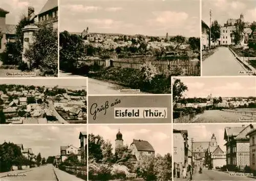 AK / Ansichtskarte  Eisfeld_Thueringen Otto Ludwig Denkmal Panorama Am Wehr Teilansichten Bahnhofstrasse Schloss Karl Marx Strasse