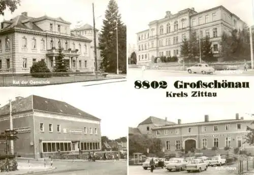 AK / Ansichtskarte  Grossschoenau_Sachsen Rat der Gemeinde Oberschule Einkaufszentrum Kulturhaus